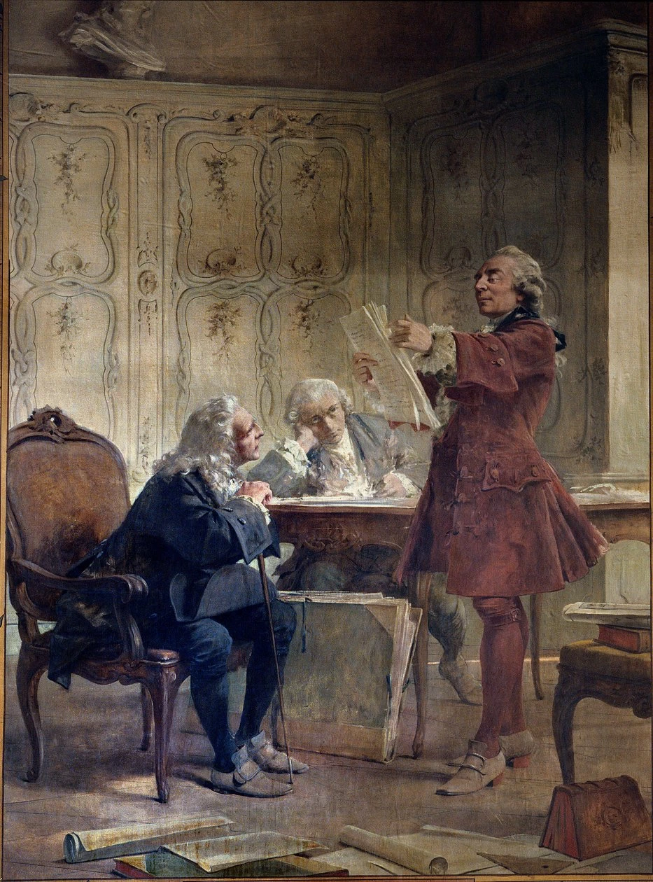 Théobald Chartran-22-Il naturalista Georges-Louis Leclerc, Conte di Buffon legge la sua storia davanti al botanico Bernard de Jussieu e al naturalista Edme-Louis Daubenton